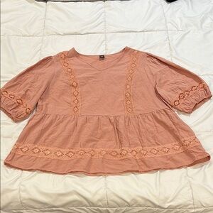 Women's Pink Lace Trim Top